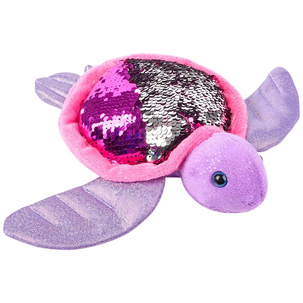 Rhode Island Novelty Sequinimals Sequin Sea Turtle Plush Stuffed Animal Reversible Sequins Hot Pink & Silver