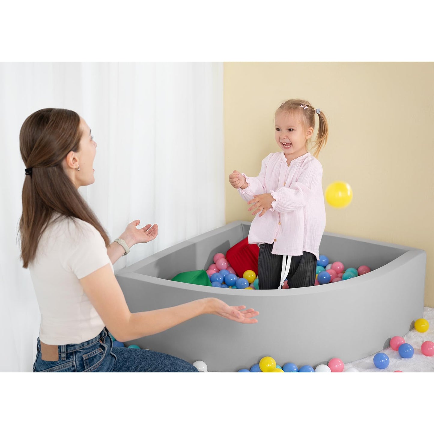 UHAPPYEE Ball Pit Grey,Sector Foam Ball Pits for Toddlers,Ball Pit Pool Playpen Foldable & Portable Soft Ball Pool 35.4”x 11.8”