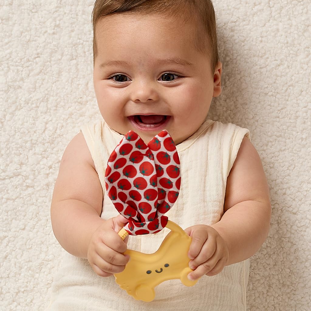Itzy Ritzy Silicone Baby Teether - BPA-Free Teething Toy with Crinkle Fabric Tie, Easy-Grip Handle & Multiple Textures - for Ages 3 Months and Up