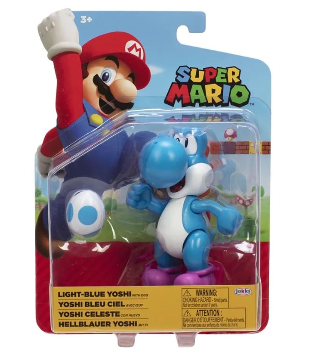 Super Mario Light Blue Yoshi 4 Inch Action Figure with Egg