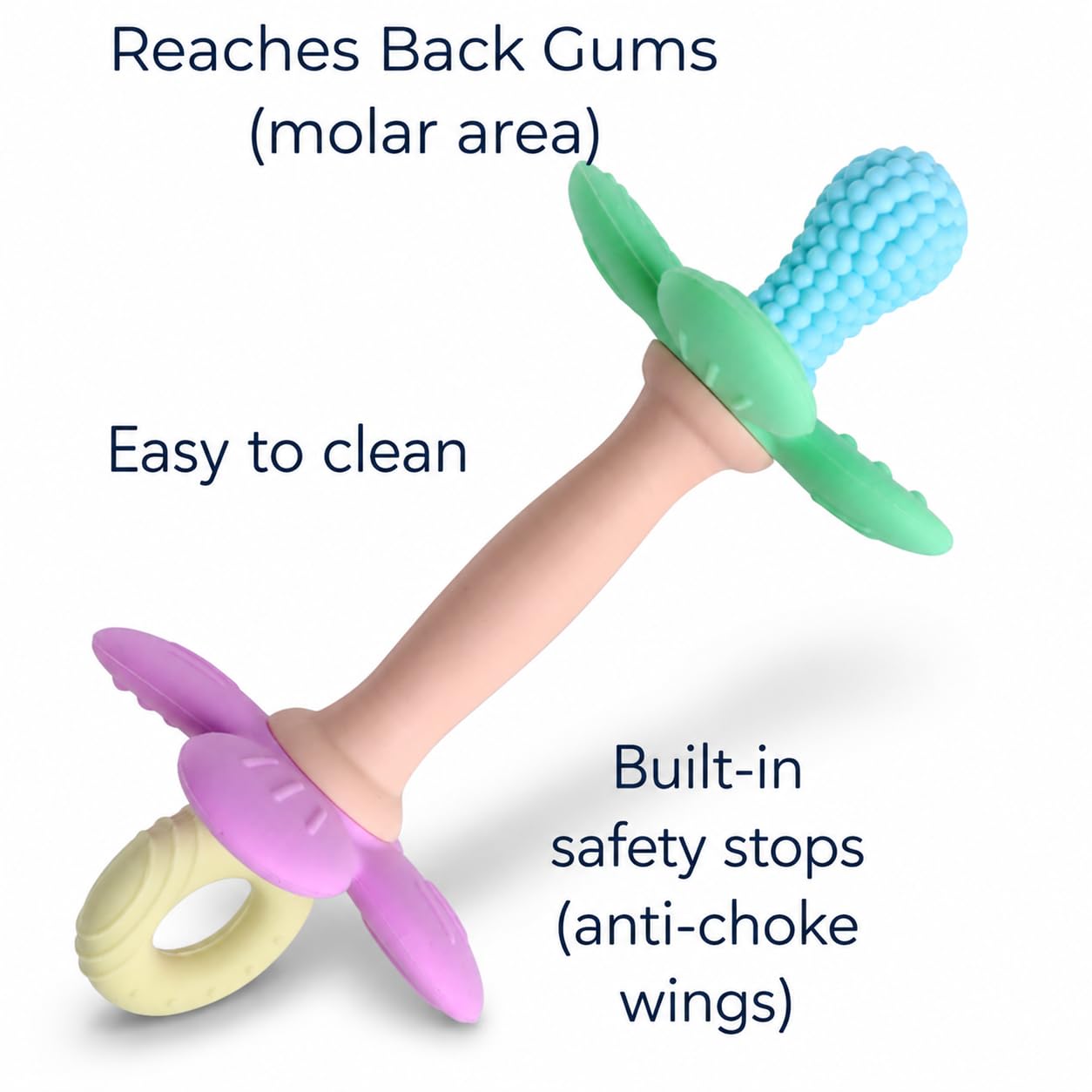 Everneer Silicone Teether Tube Stick for Babies - Textured Teething Toy with Grip Handle, Reaches Front Gums & Back Molars, BPA-Free, Easy to Hold