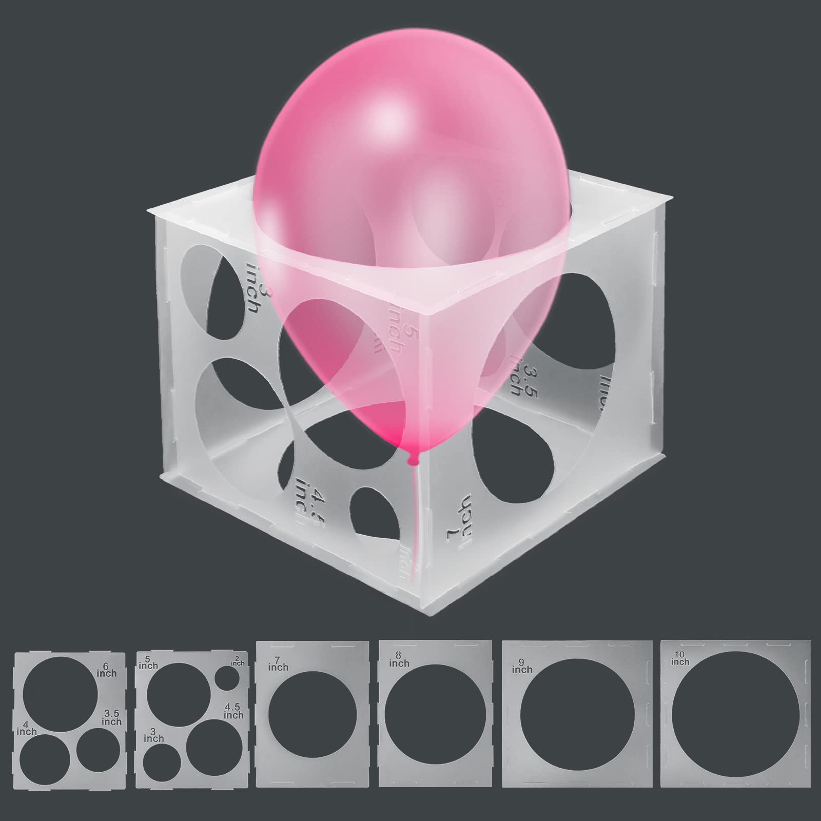 11 Holes Balloon Sizer Cube Box, Catcan 2-10 Inch Collapsible Plastic Balloon Size Measurement Tool for Party Balloon Arches Columns Decoration