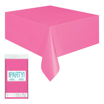 Hot Pink Solid Rectangular Plastic Table Cover (54" x 108") 1 Count - Elegant Design & Premium Quality, Ideal For Parties, Events & Everyday Use