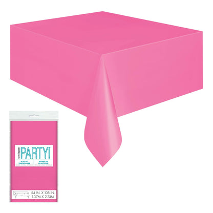 Hot Pink Solid Rectangular Plastic Table Cover (54" x 108") 1 Count - Elegant Design & Premium Quality, Ideal For Parties, Events & Everyday Use