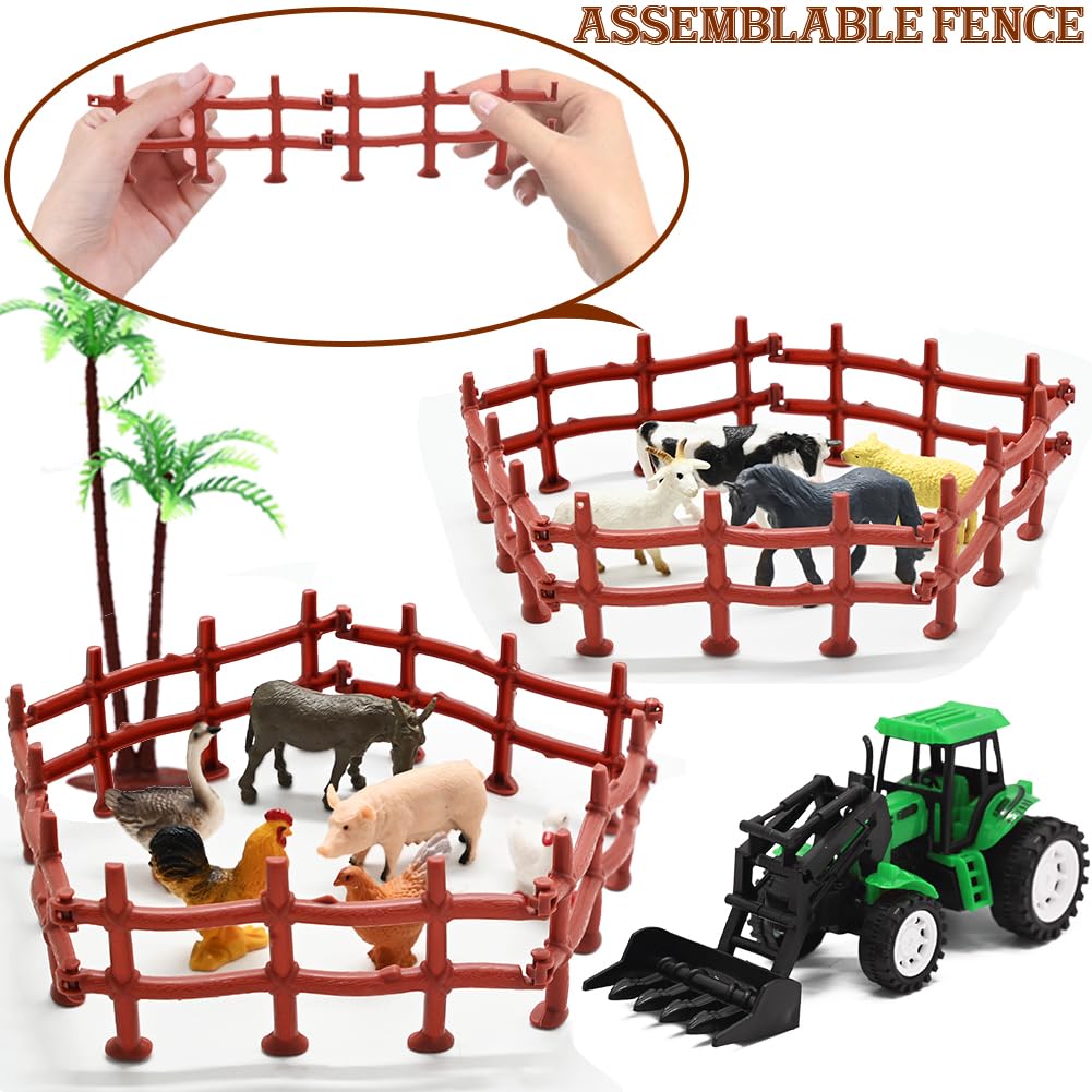 Farm Animals Figures Playset, 40 Pcs Farm Toy Tractor with Plastic Farm Animals Figurines, Farmer and Fence Farm Playset, Farm Figures Farmer Truck