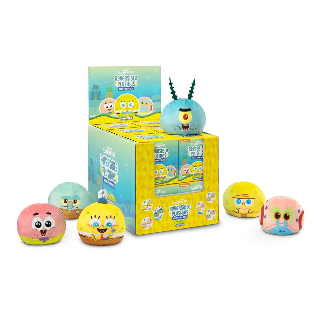 TeeTurtle Spongebob Squarepants Series Reversible Plushie Mystery Box - 3-Inch Mini Two-Sided Blind Box Plush with Embroidered Details - Cute