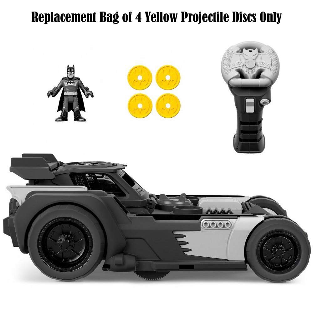Replacement Parts for Fisher-Price Imaginext Inspired by DC Superfriends Transforming Batmobile R/C GBK77 - Replacement 4 Yellow Projectile Discs