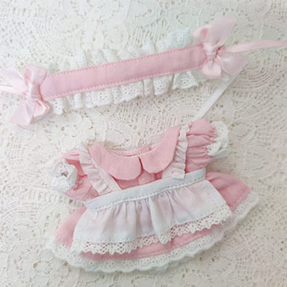 niannyyhouse 10cm Plush Doll Clothes Maid Outfit Headdress Apron Dress Doll Dress up (Pink)