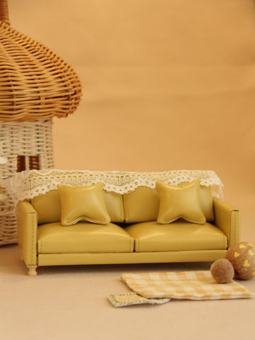 Funky Mini House Miniature Dollhouse Leather Couch -1:12 Scale Mini Sofa Furniture Set with Cushions Fit 3 to 6 inches Doll Figure 1/12 Scale
