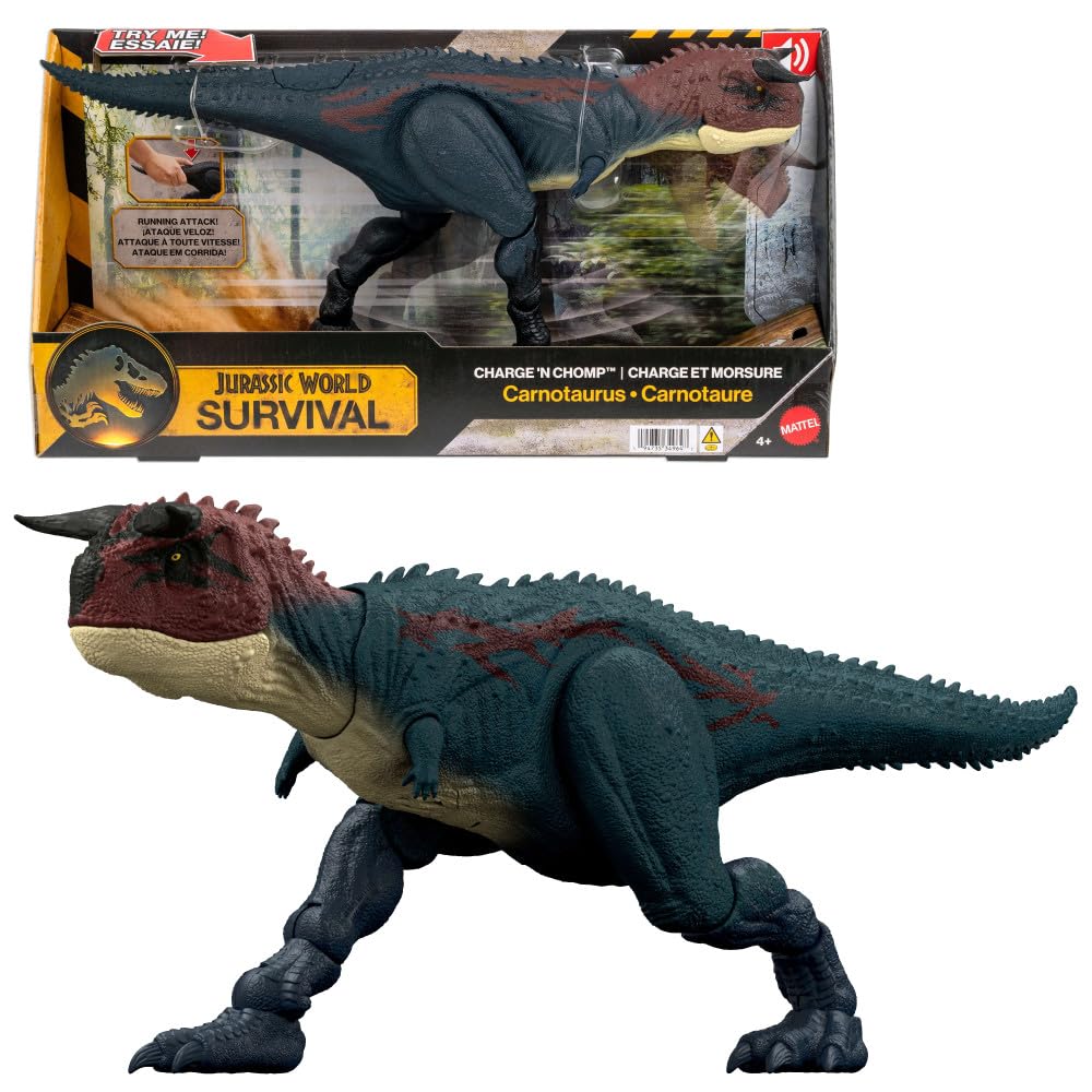 Mattel Jurassic World Dinosaur Action Figure, Running & Biting Carnotaurus with Roar Sounds, Charge N Chomp, Digital Play