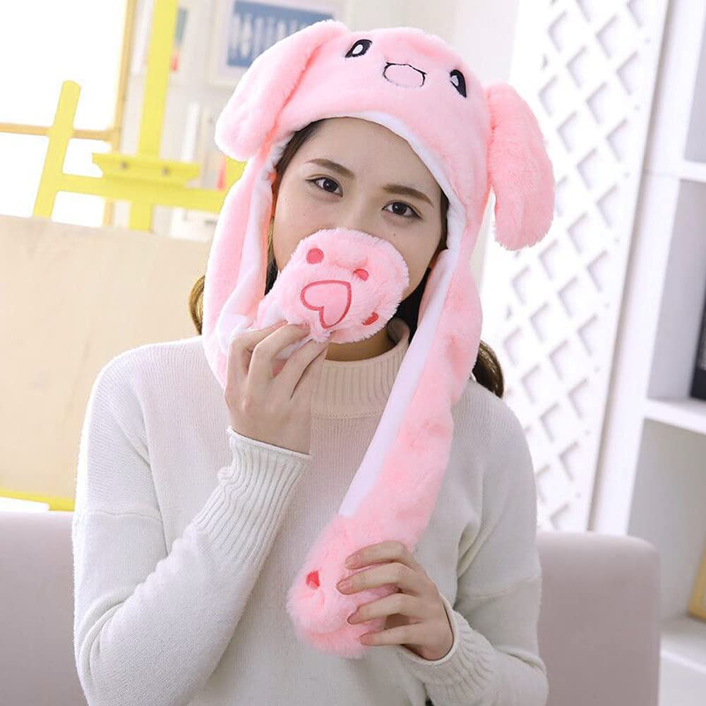 umbresen Bunny Hat Ear Moving Jumping Rabbit Hat Funny Cute Plush Animal Cap with Paws for Kids Women Girl Party Christmas Holiday Birthday Dress up