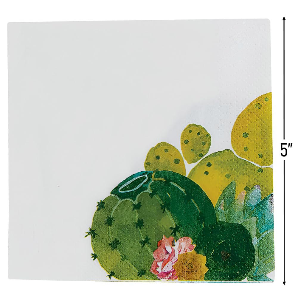 Fun Express - Cactus Party Bev. Napkins (16Pc) For Cinco De Mayo - Party Supplies - Print Tableware - Print Napkins - Cinco De Mayo - 16 Pieces