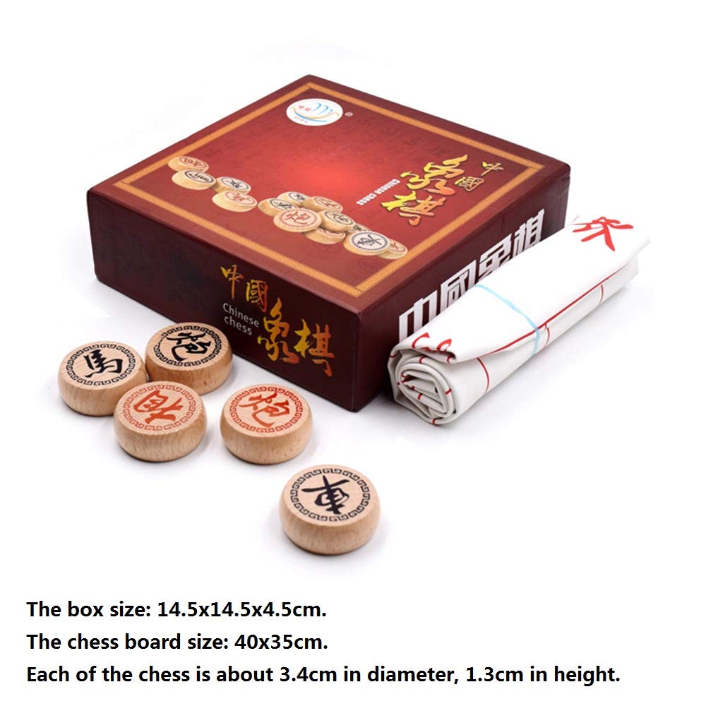 GoodPlay Beechwood Chinese Chess Set Xiangqi Travel Games Sets with Leather Chessboard in a Hard Paper Box