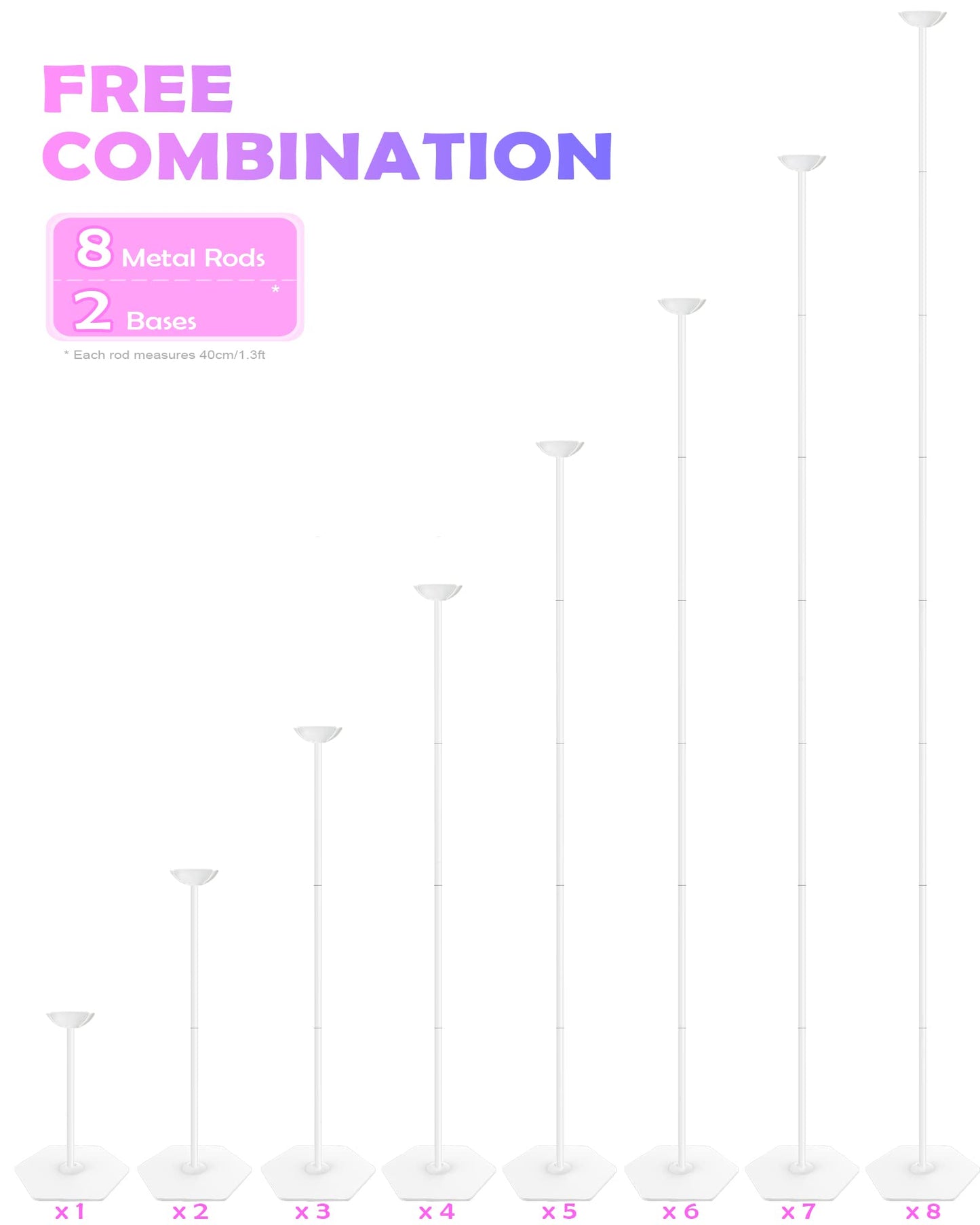 YALLOVE Heavy Duty Metal Balloon Stand Set of 2, Height Adjustable 1.3 to 10.5 Ft, Free Combination Balloon Centerpiece and Column Stand