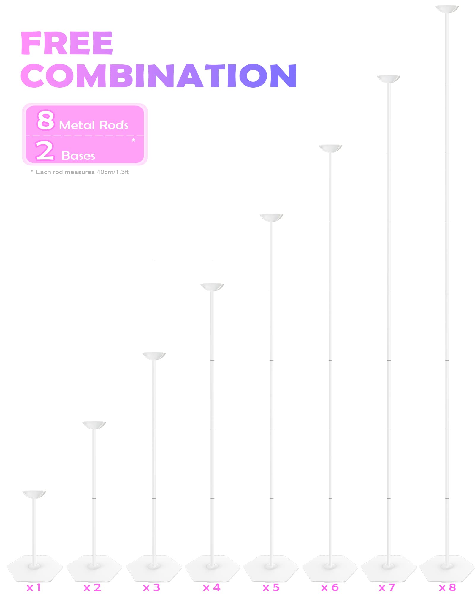 YALLOVE Heavy Duty Metal Balloon Stand Set of 2, Height Adjustable 1.3 to 10.5 Ft, Free Combination Balloon Centerpiece and Column Stand