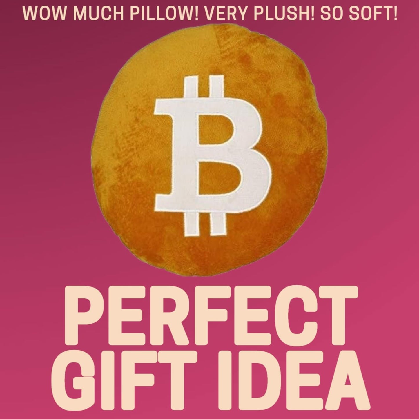 Bitcoin Pillow - Embroidered Round Stuffed Plush BTC Crypto Cushion - Soft Bitcoin Decor for Traders & Crypto Fans