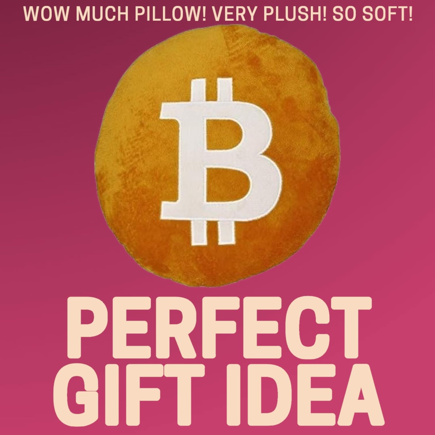 Bitcoin Pillow - Embroidered Round Stuffed Plush BTC Crypto Cushion - Soft Bitcoin Decor for Traders & Crypto Fans