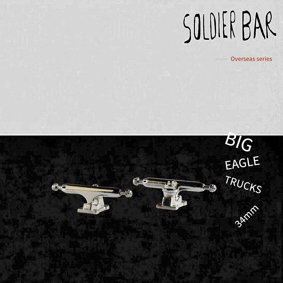 SOLDIER BAR Fingerboards Complete (5 Layer Canadian Maple 34mmx 98mm Deck) Finger Skateboards (+34mm Big Eagle Truck+Globular Wheels) (London)