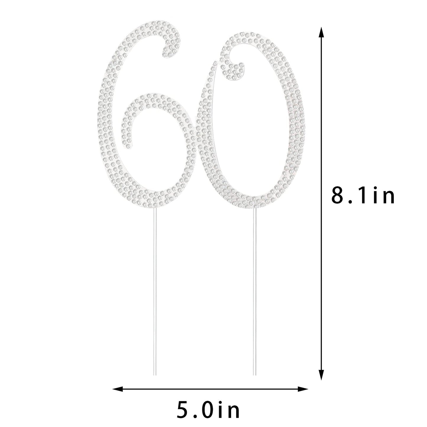60th Birthday Decorations Women 60 Cake Topper 60th Birthday Cake Topper Silver Rhinestone Diamond Bling Anniversary Wedding Cake Decoration Perfect