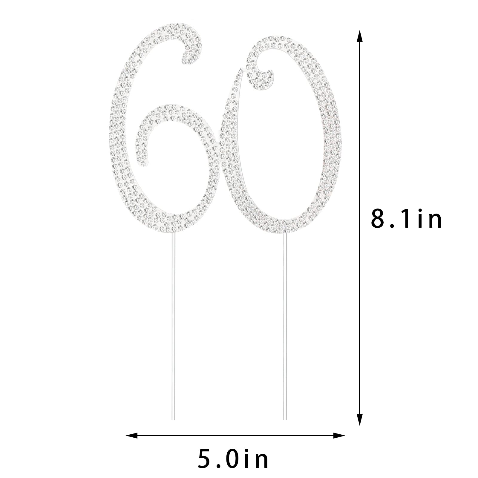 60th Birthday Decorations Women 60 Cake Topper 60th Birthday Cake Topper Silver Rhinestone Diamond Bling Anniversary Wedding Cake Decoration Perfect