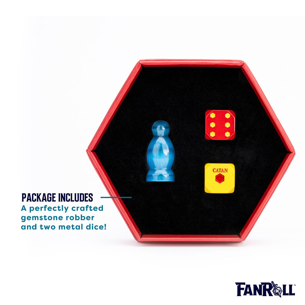FanRoll Compatible with Catan Premium Robber & Metal Dice Set, Cat's Eye Aquamarine