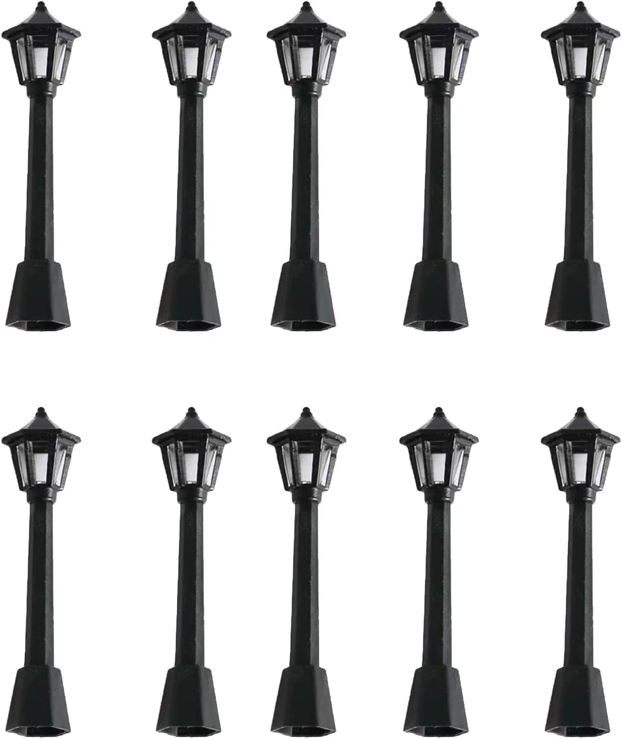 10 Pcs Black Mini Miniature Street Light Model, Railway Train Post Lamps, Black Lamp Outdoor Pathway Lantern Post for Dollhouse Decoration Micro