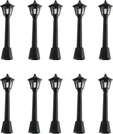 10 Pcs Black Mini Miniature Street Light Model, Railway Train Post Lamps, Black Lamp Outdoor Pathway Lantern Post for Dollhouse Decoration Micro