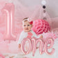 2 Pcs Large Light Pink Number 1 & Script Letter One Balloons