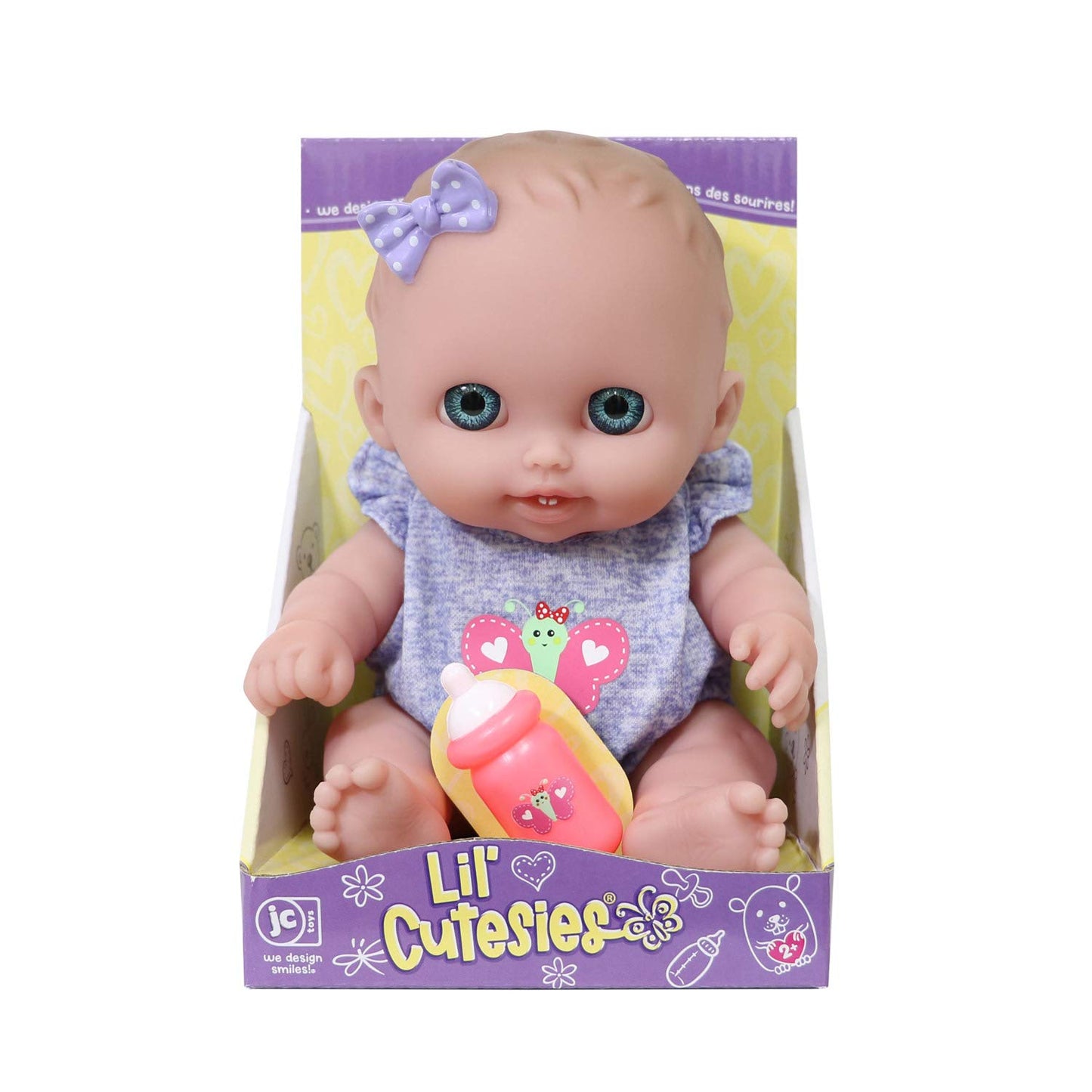 Lil Cutesies 8.5" All Vinyl Baby Doll | Posable and Washable | Removable Outfit | Lulu- Blue Eyes | JC Toys |Ages 2+