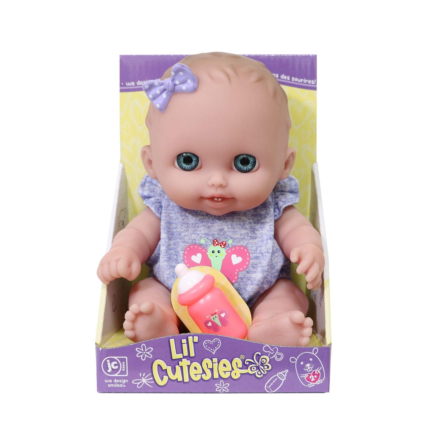 Lil Cutesies 8.5" All Vinyl Baby Doll | Posable and Washable | Removable Outfit | Lulu- Blue Eyes | JC Toys |Ages 2+