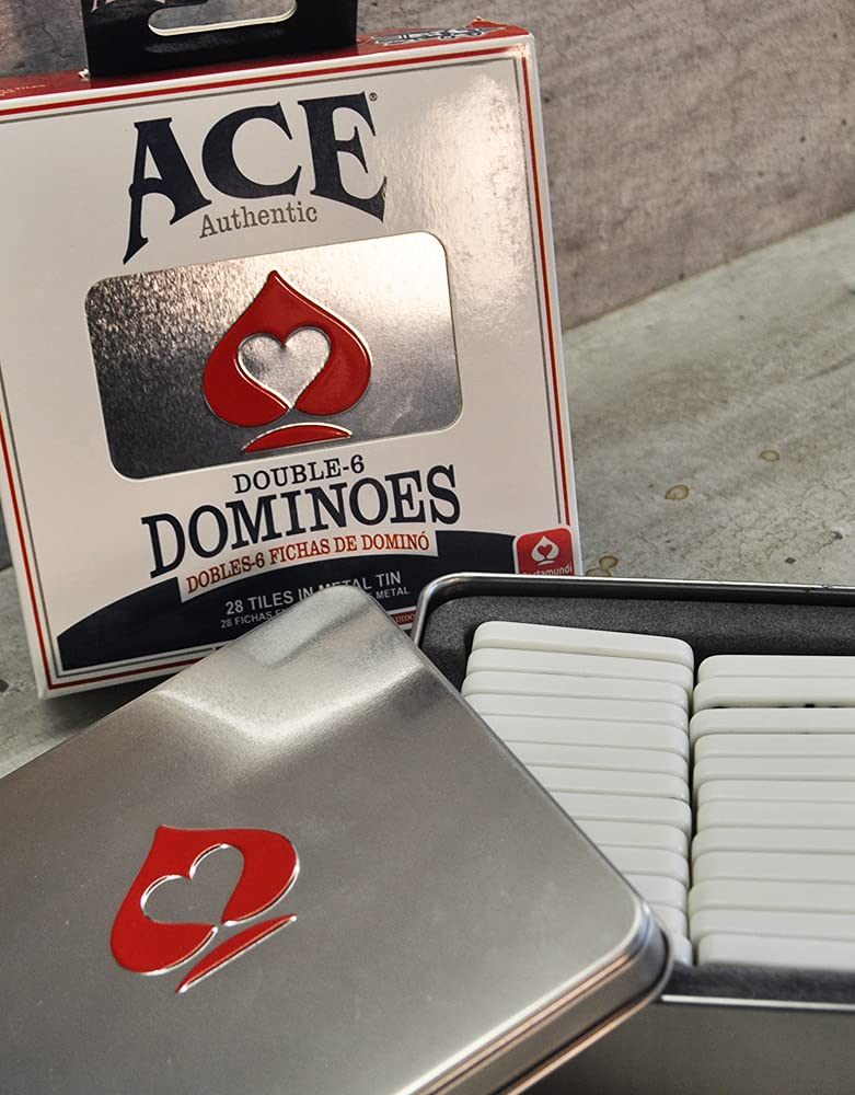 ACE Double Six Dominoes in Tin Case , White