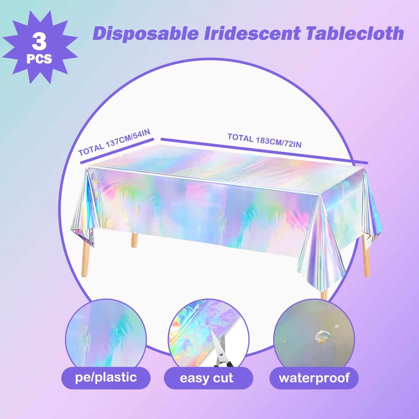 8 PCS Iridescent Disco-Holographic Party Decorations - Love-Heart Garland Streamers Banner, Disposable Laser Tablecloth, Tinsel Foil Fringe Curtains |