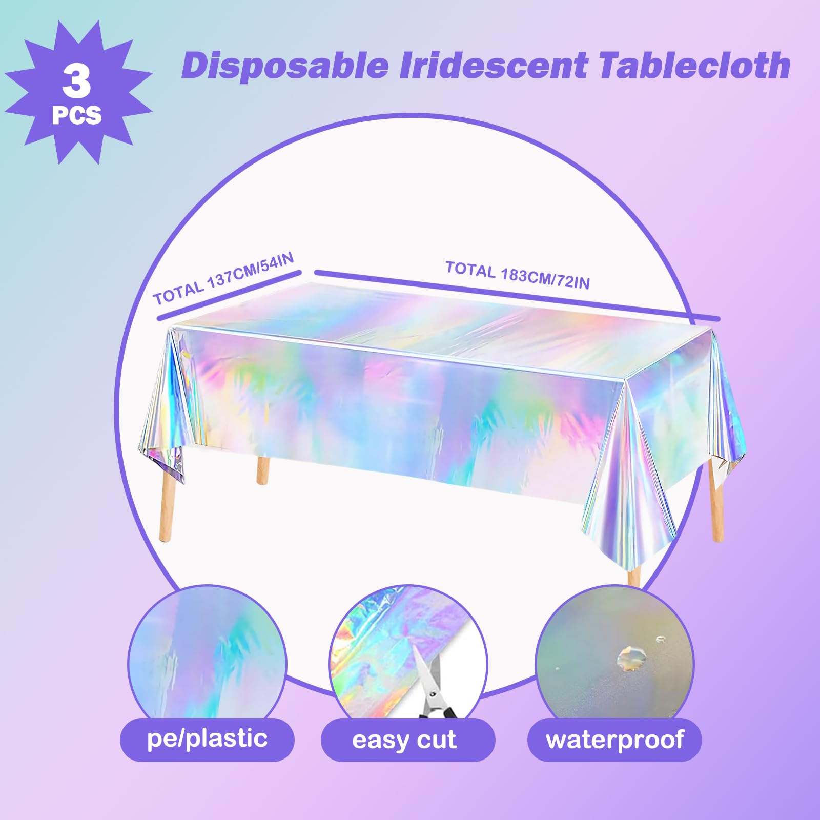 8 PCS Iridescent Disco-Holographic Party Decorations - Love-Heart Garland Streamers Banner, Disposable Laser Tablecloth, Tinsel Foil Fringe Curtains |