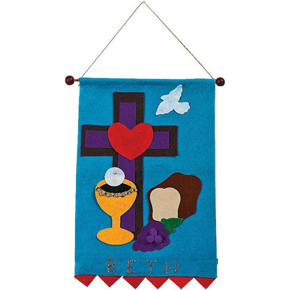 Fun Express First Communion Banner Kit - First Holy Communion Decorations for Boys and Girls | DIY Felt Banner Craft with Glitter and Wooden Dowel |