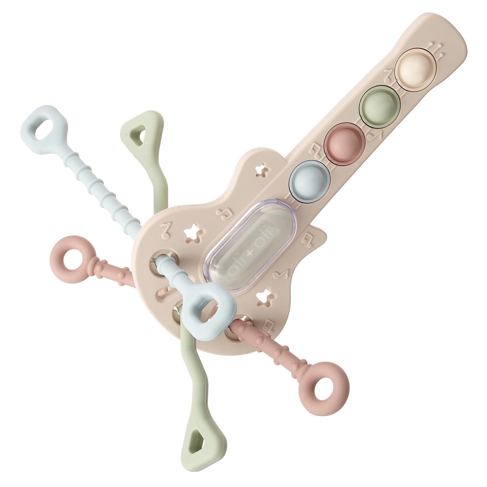 Ali+Oli Baby Guitar Pop Activity Toy - Silicone Sensory Pop Toy with Textured Teething Handles, Interactive Popping Buttons, Fine Motor Skill Toy
