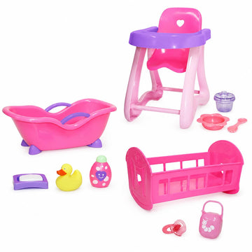 JC Toys Deluxe Doll Accessory Bundle | High Chair, Crib, Bath and Extra Accessories for Dolls up to 11" | Fits 11" La Baby & Other Similar Sized