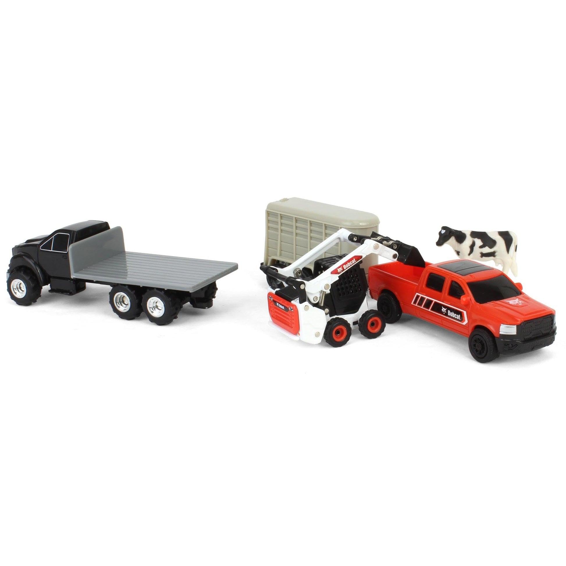 Agriculture 1/64 Bobcat 5 Piece Farm Set with Rollback, Livestock Trailer, Cow & Skid Loader 16503