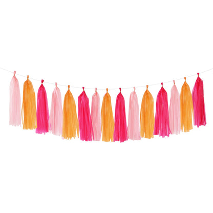 Hot-Pink Orange Fall Party-Decorations Tassel-Garland - 15pcs Groovy Baby-Shower Birthday Wedding Bridal Tassel, Autumn Thanksgiving Banner Streamers