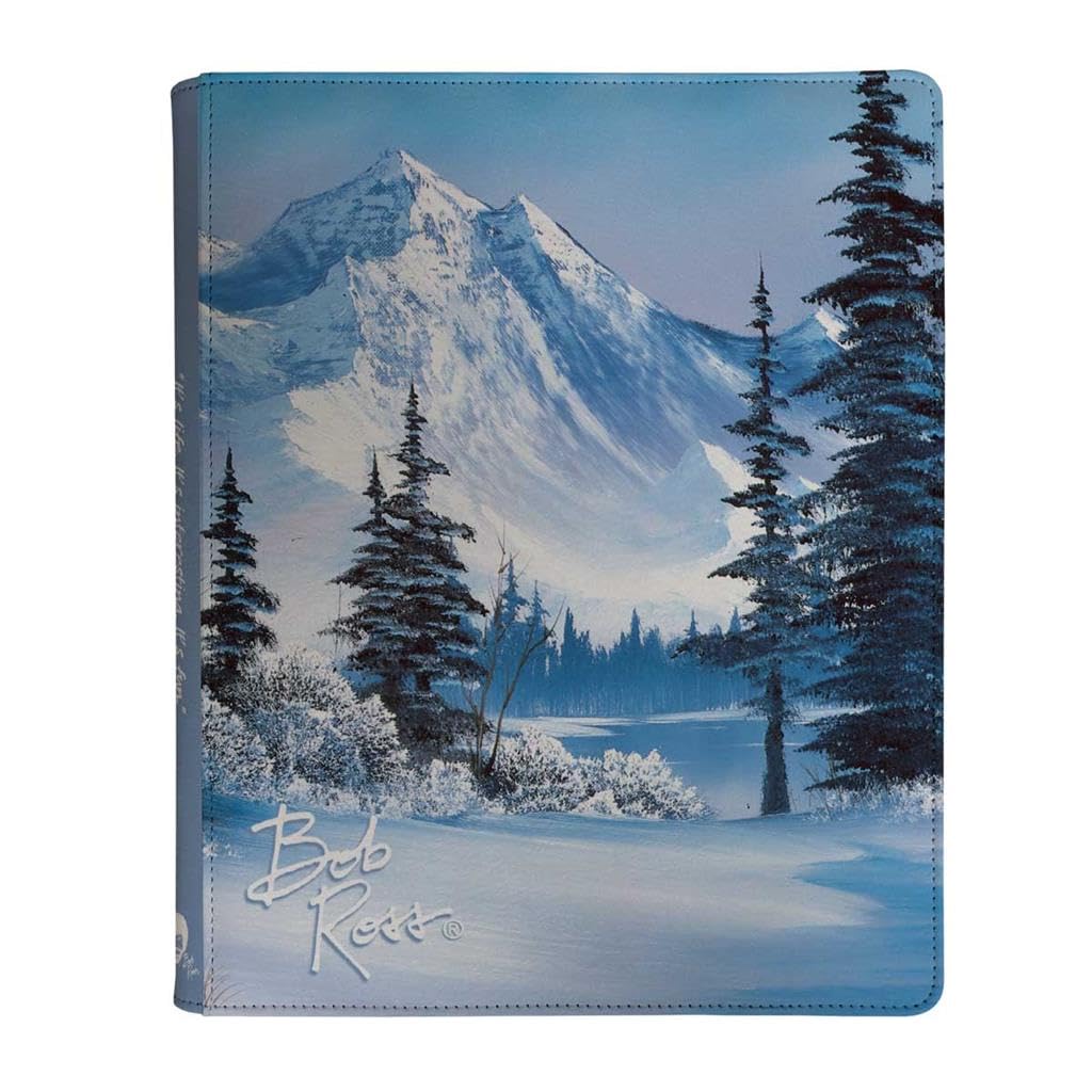 Ultra PRO - Bob Ross Winter Paradise 9-Pocket Zippered PRO-Binder, Trading Card Collector Organizer Bob Ross Merch Premium Storage Leatherette Binder