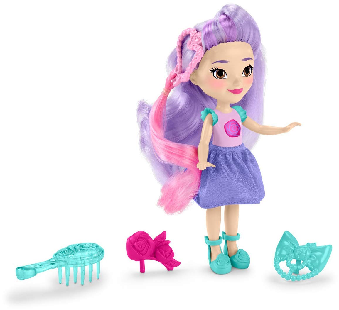 Fisher-Price Preschool Toy Sunny Day Pop-In Style Blair, 6-Inch Poseable Doll with 3 Hair Accessories for Pretend Play Ages 3+ Years