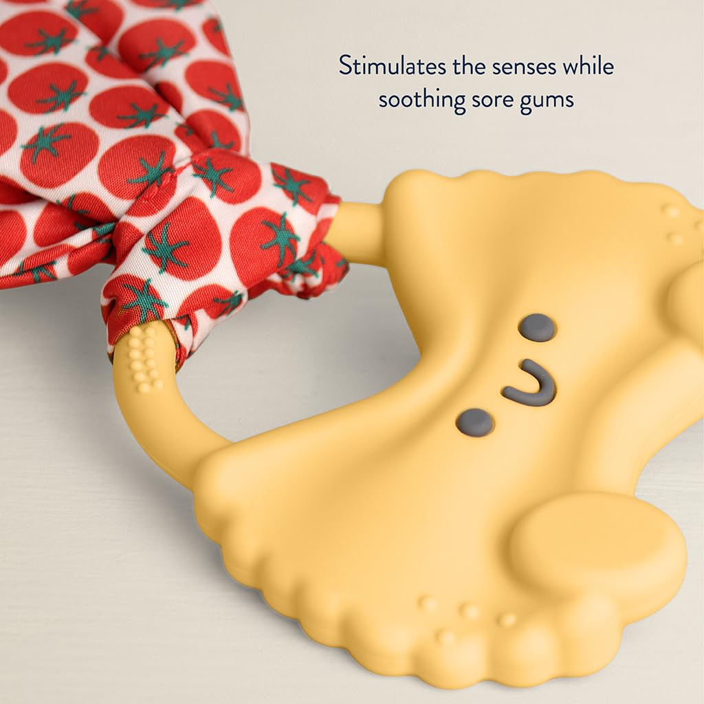Itzy Ritzy Silicone Baby Teether - BPA-Free Teething Toy with Crinkle Fabric Tie, Easy-Grip Handle & Multiple Textures - for Ages 3 Months and Up
