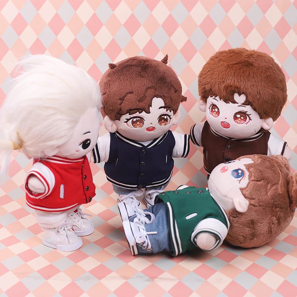 niannyyhouse Baseball Jacket Jeans 20cm Plush Doll Clothes 8in Doll Accessories (red)