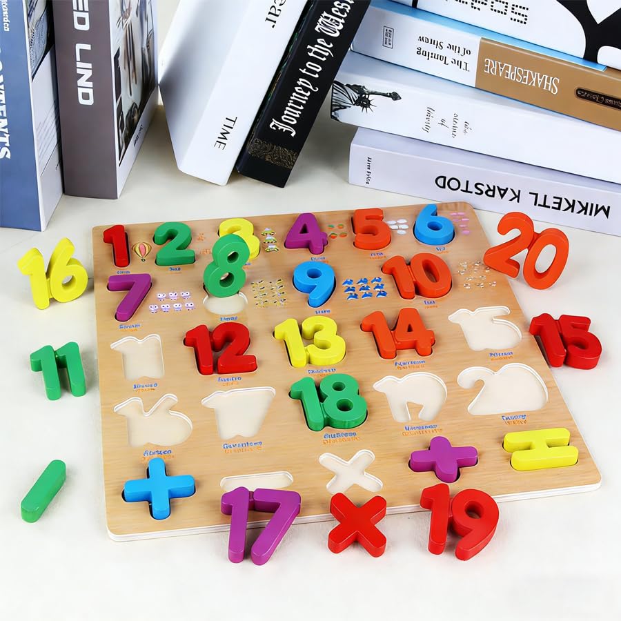 Wooden Number Puzzle for Young Children, 1-20 Digit Operation Symbol Puzzle
