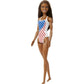 Barbie Doll with Beach Theme in American Flag Stars and Stripes Swimsuit, Brunette
