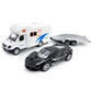 Toy Camper RV Trailer Towing Supercar Sports Model Car Diecast Motorhome Toys for Boys Pull Back Toy Cars, Beach Sandbox Outdoor Adventure Play Set, 3