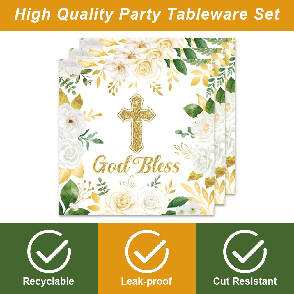 Frypeas 40Pcs God Bless Party Decorations Tableware Supplies 20 Plates and 20 Napkins for God Bless Baptism Party Decoration Serve 20 Guests