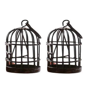 2Pcs Black Miniature Doll House Birdcage Ornament Model Home Desktop Decor Gift,Mini Miniature Doll Fairy Garden Ornaments Shelf Home Micro Landscape