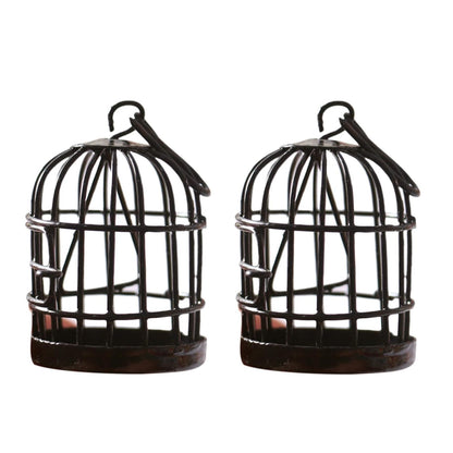 2Pcs Black Miniature Doll House Birdcage Ornament Model Home Desktop Decor Gift,Mini Miniature Doll Fairy Garden Ornaments Shelf Home Micro Landscape