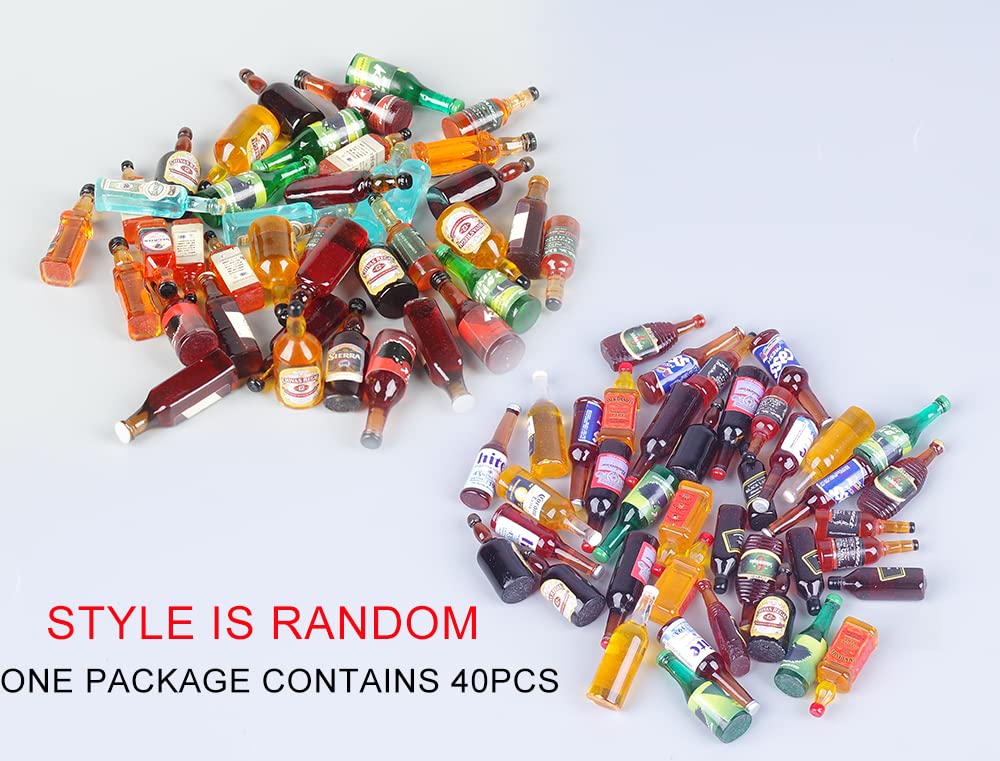 40pcs Miniature Mini Fake Beer Bottles Toys, Mixed Wine Drinks Decoration Beer Glass Model, Beer Can Beer Bottle Models for Fairy Garden Pub Bar Dolls