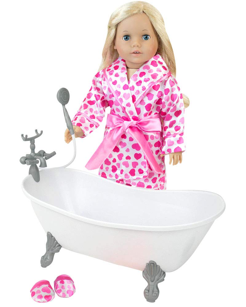 Sophia's Classic White Clawfoot Bathtub with Handheld Shower Head and Faucet Furniture Set for 18" Dolls, White/Silver